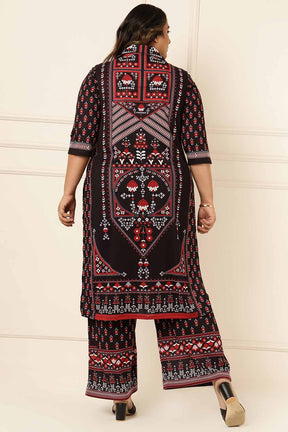 Plus Size Black Red Printed Coord Set