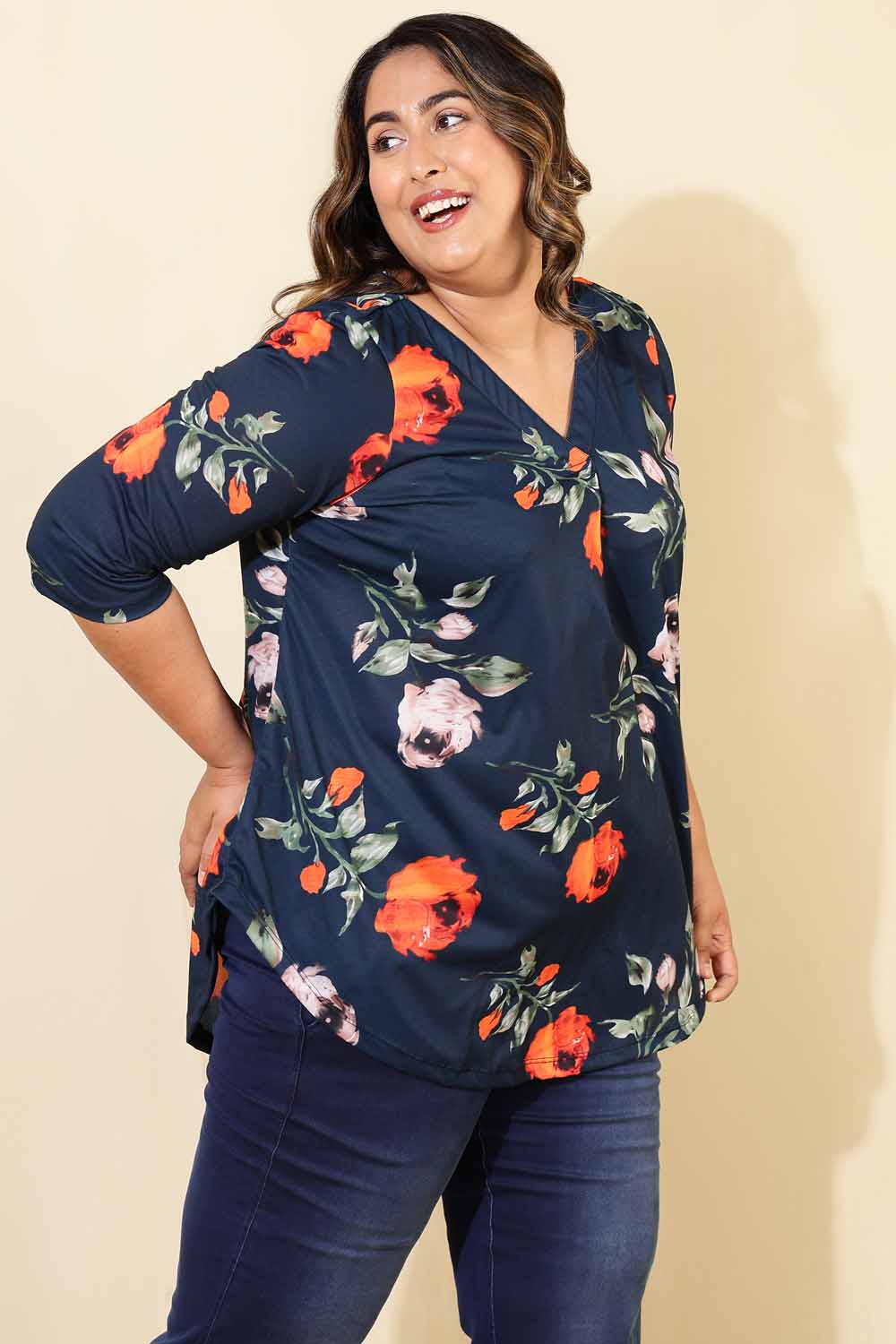 Comfortable Plus Size Navy Floral Top