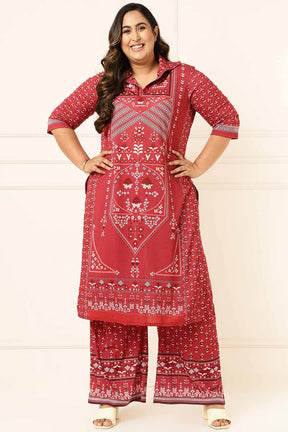 Plus Size Red Ethnic Print Coord Set