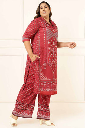 Plus Size Red Ethnic Print Coord Set