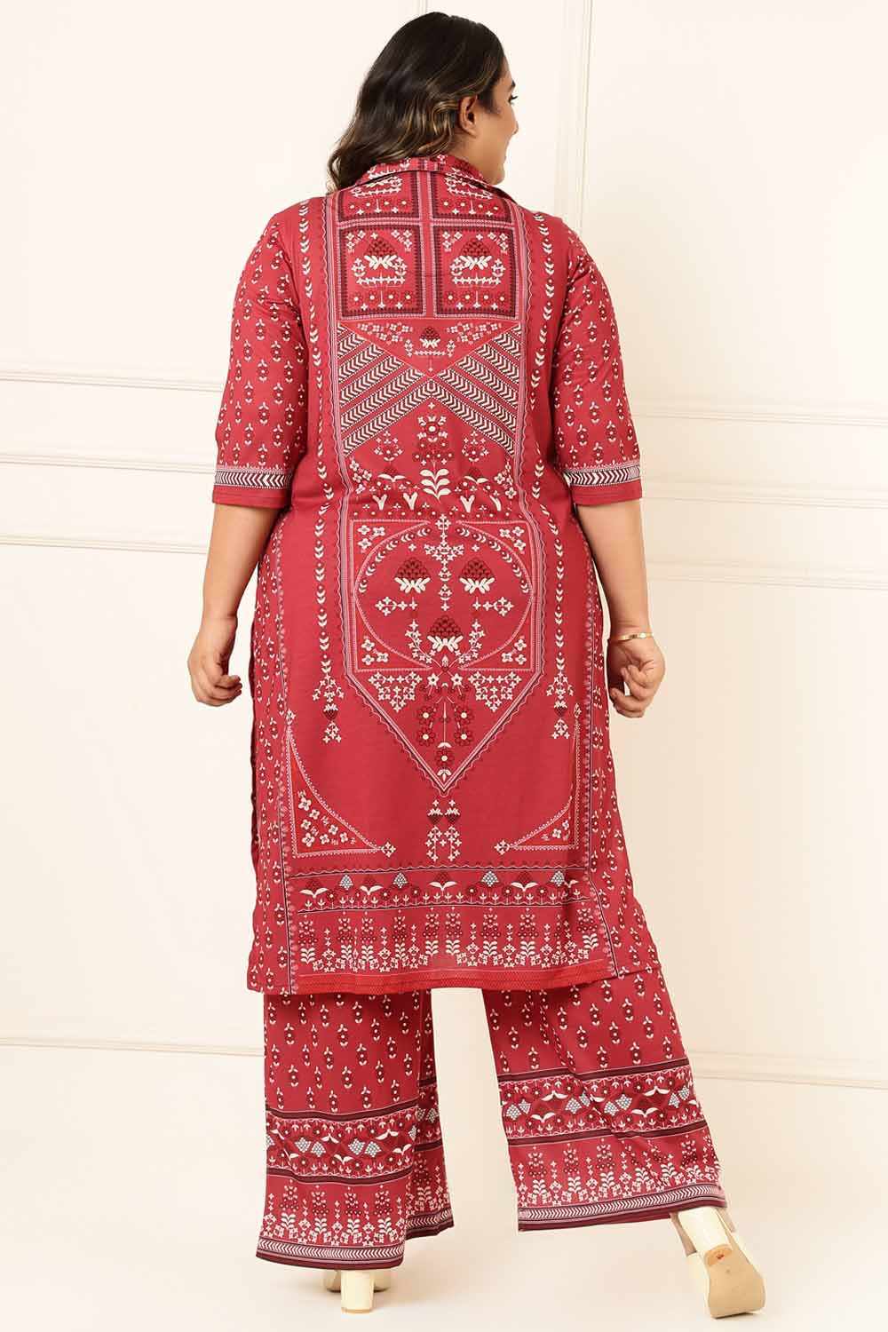 Plus Size Red Ethnic Print Coord Set