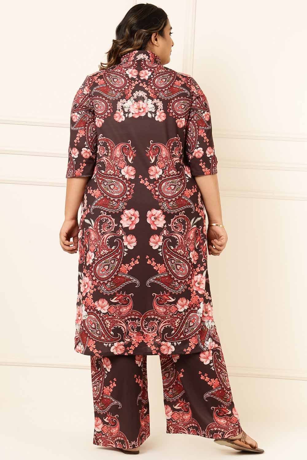 Plus Size Brown Floral Printed Coord Set