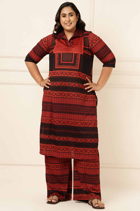 Plus Size Black Red Geometric Coord Set