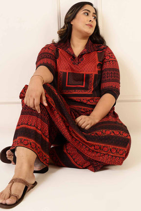 Plus Size Black Red Geometric Coord Set