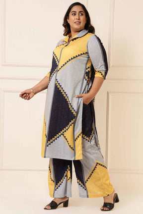 Plus Size Yellow Black Geometric Print Coord Set