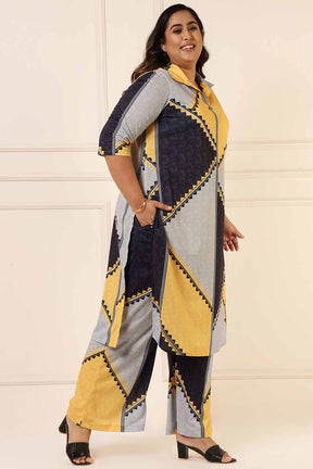 Plus Size Yellow Black Geometric Print Coord Set