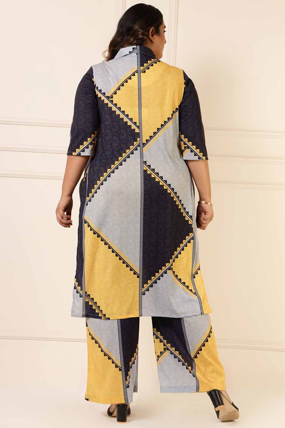 Plus Size Yellow Black Geometric Print Coord Set