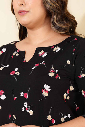 Plus Size Black Red Floral Tunic