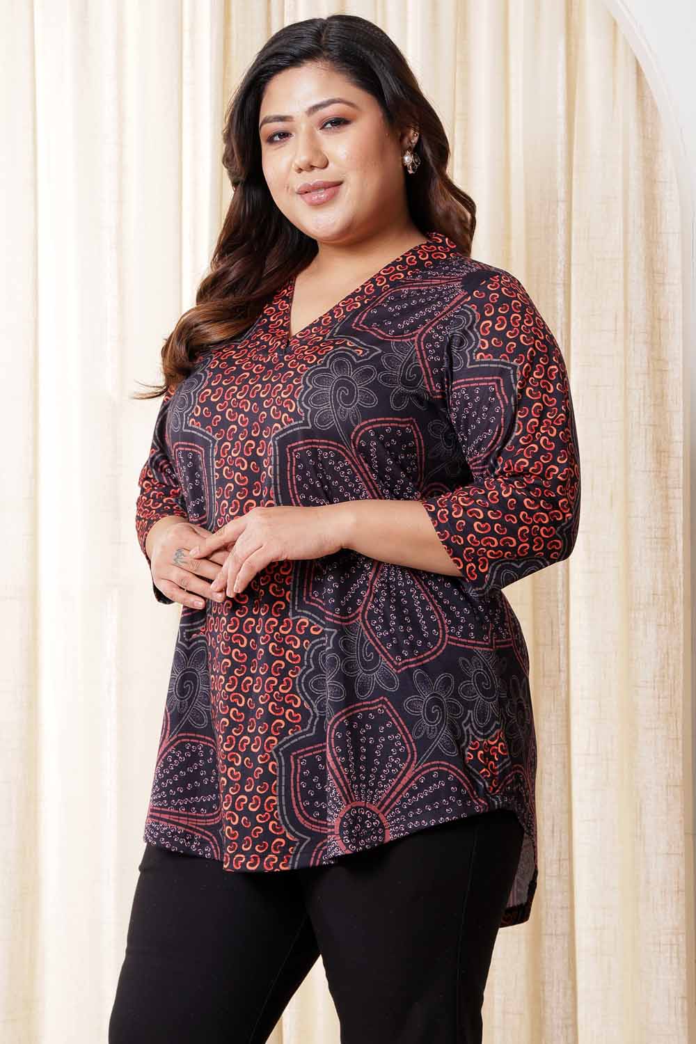 Plus Size Plus Size Maroon Floral Top