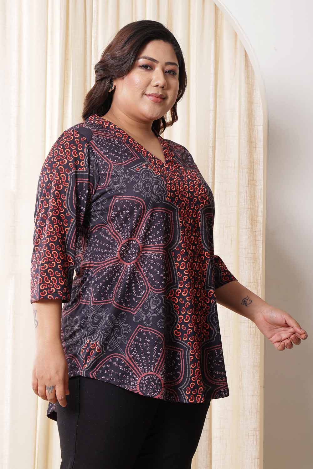 Plus Size Maroon Floral Top for Women