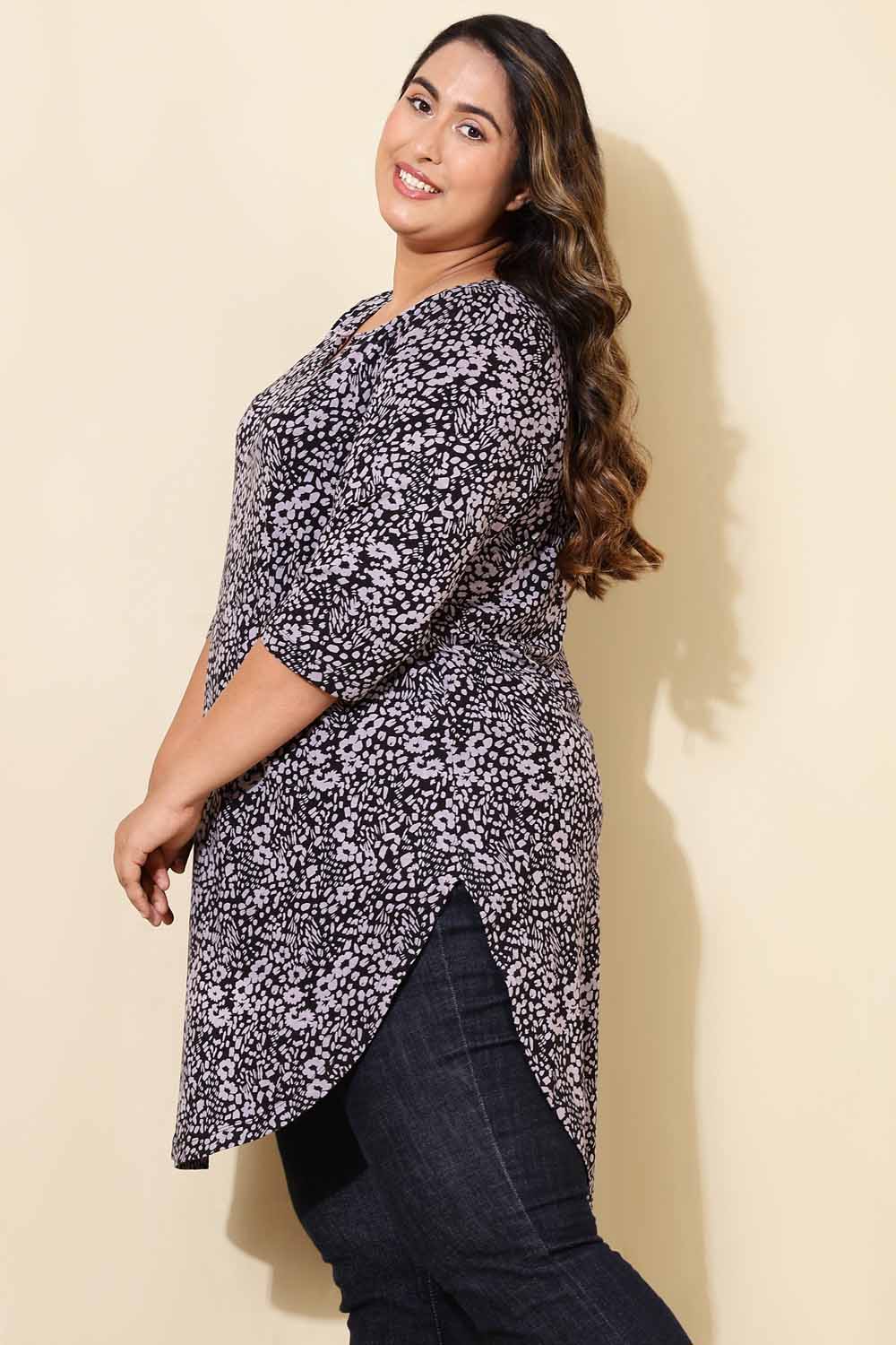 Plus Size Plus Size Black Purple Printed Tunic