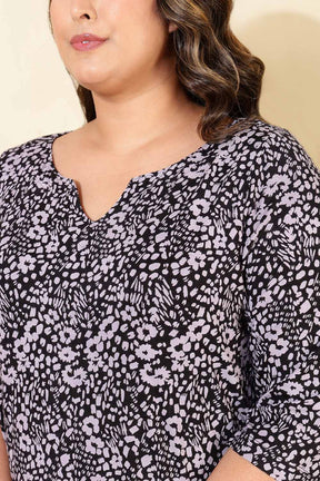 Plus Size Black Purple Printed Tunic