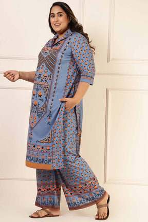 Plus Size Powder Blue Ethnic Print Coord Set