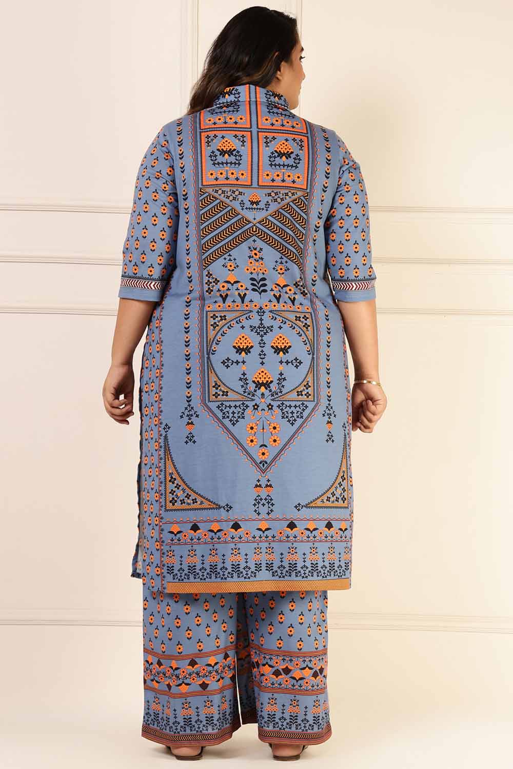 Plus Size Powder Blue Ethnic Print Coord Set