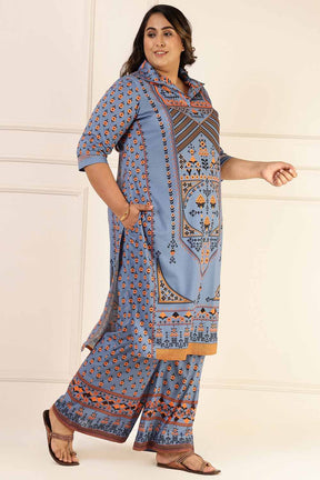 Plus Size Powder Blue Ethnic Print Coord Set