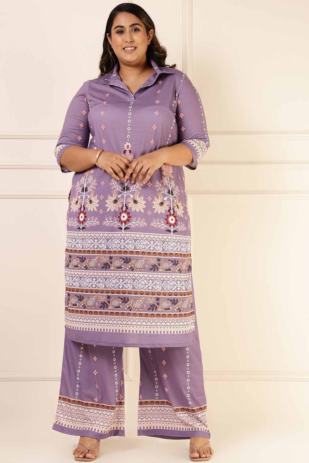 Plus Size Lilac Ethnic Print Coord Set