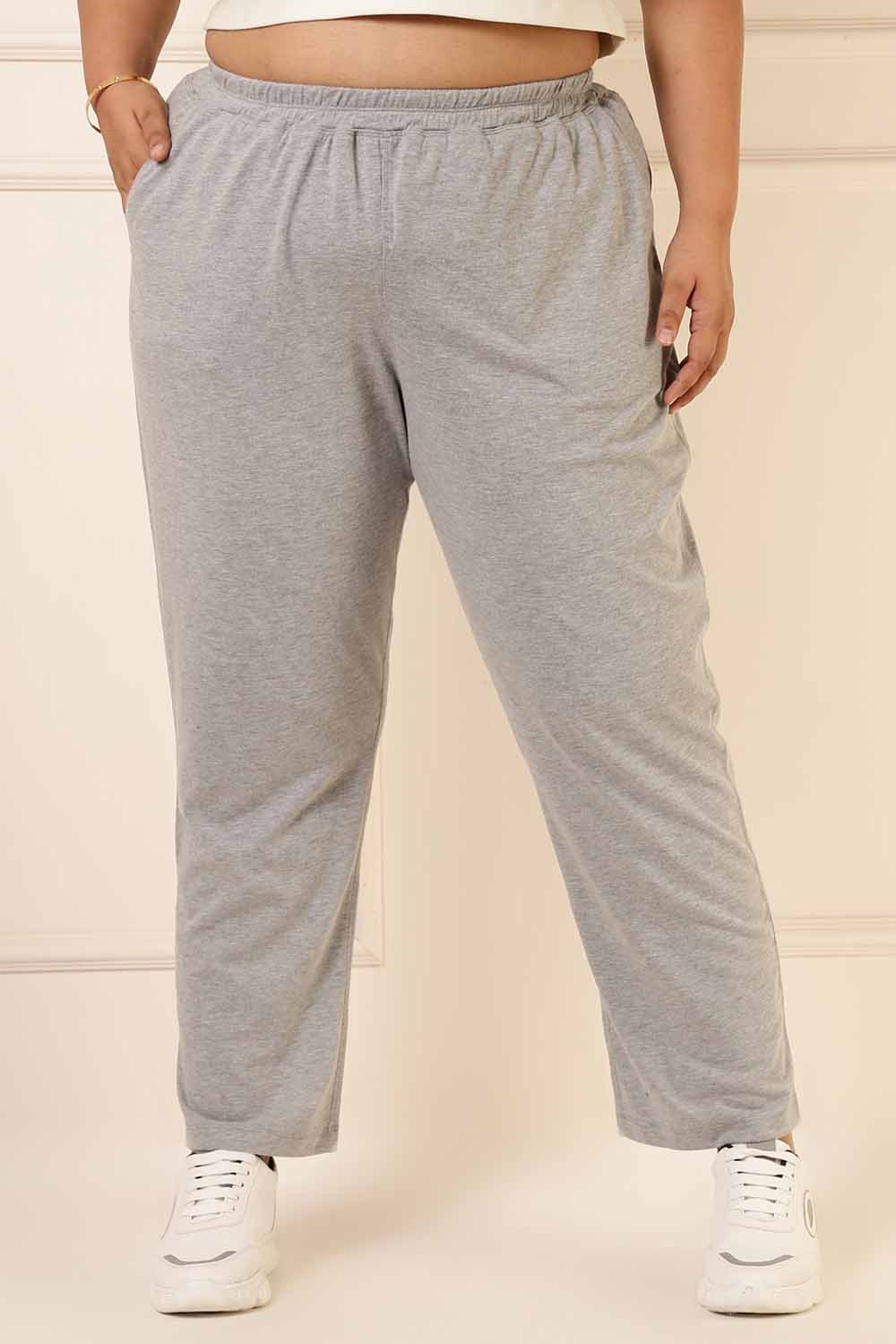 Plus Size Grey Cotton Track Pants