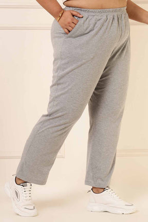 Plus Size Grey Cotton Track Pants