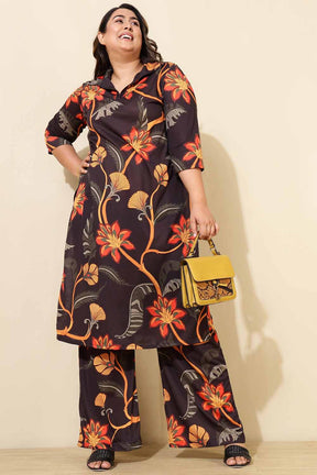 Plus Size Black Floral Co-ord Set