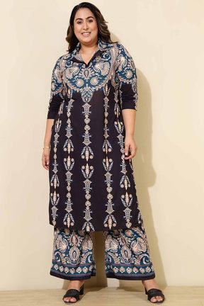 Plus Size Black Ethnic Print Co-ord Set