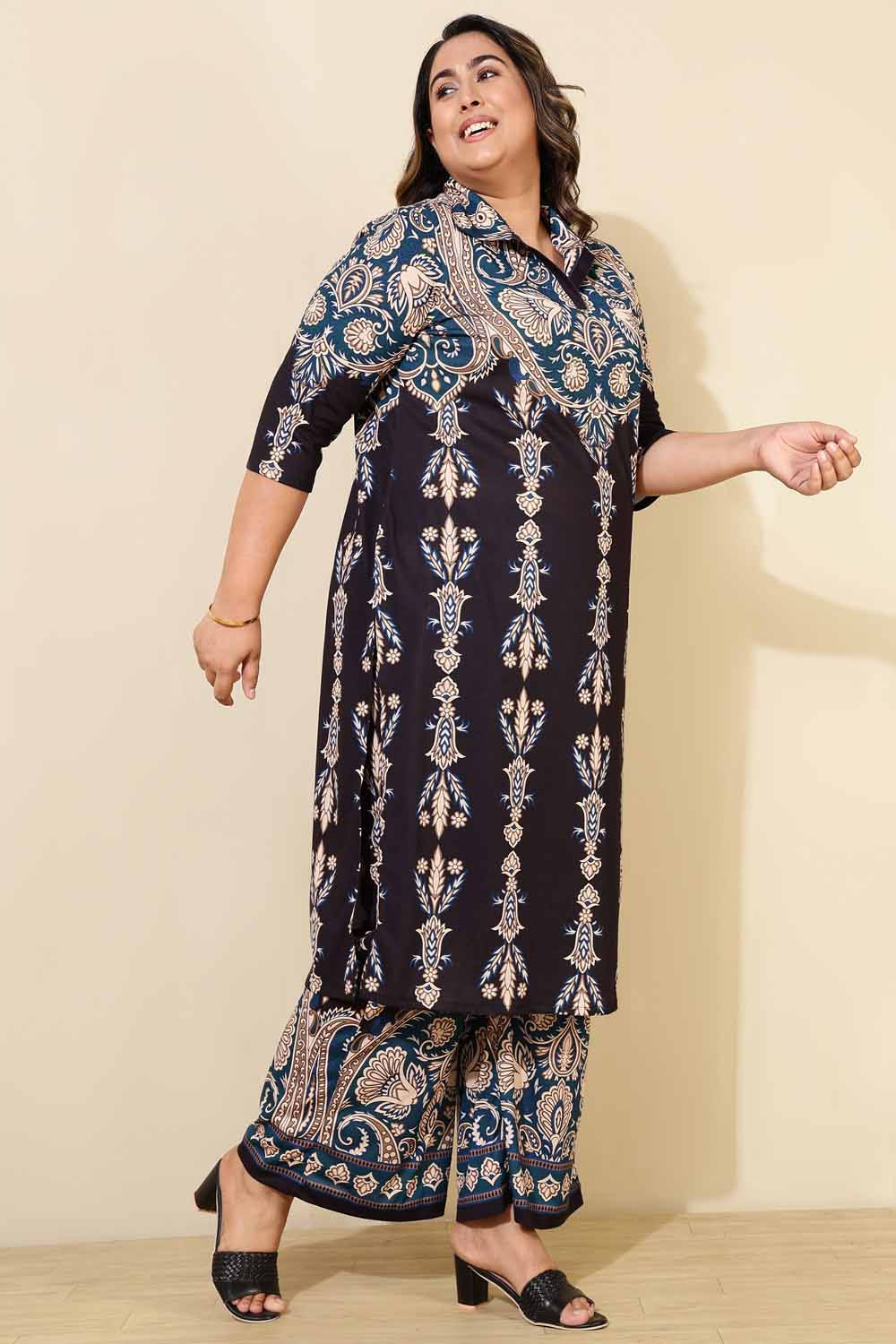 Plus Size Plus Size Black Ethnic Print Co-ord Set