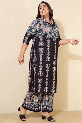 Plus Size Black Ethnic Print Co-ord Set