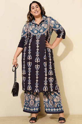 Plus Size Black Ethnic Print Co-ord Set