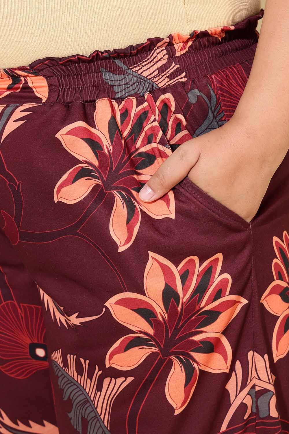 Plus Size Maroon Floral Co-ord Set