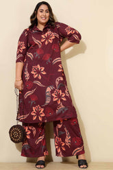 Plus Size Maroon Floral Co-ord Set