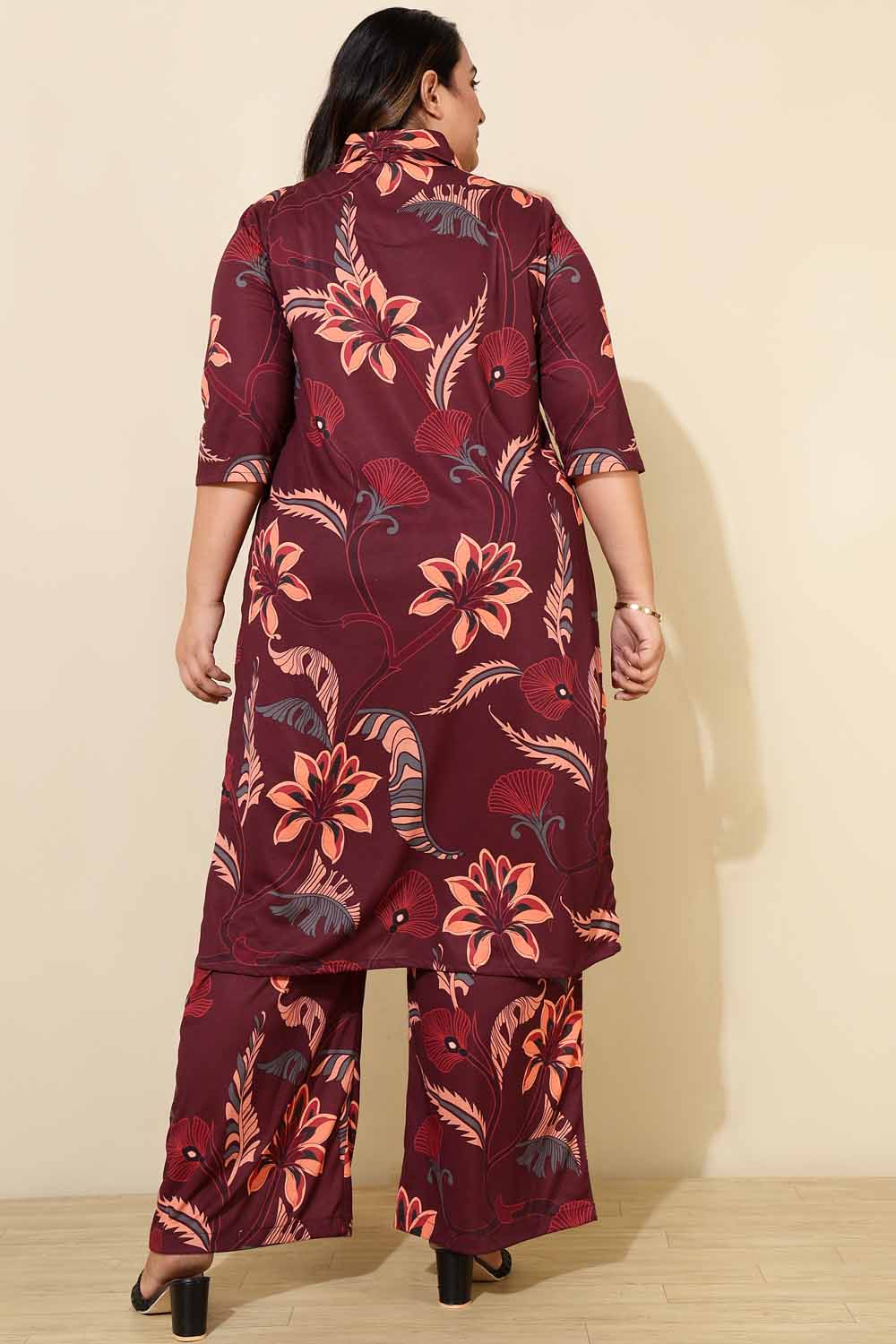 Plus Size Maroon Floral Co-ord Set