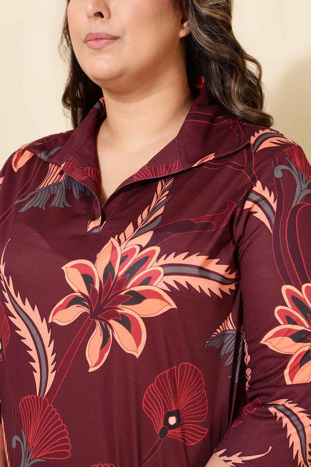 Comfortable Plus Size Maroon Floral Co-ord Set