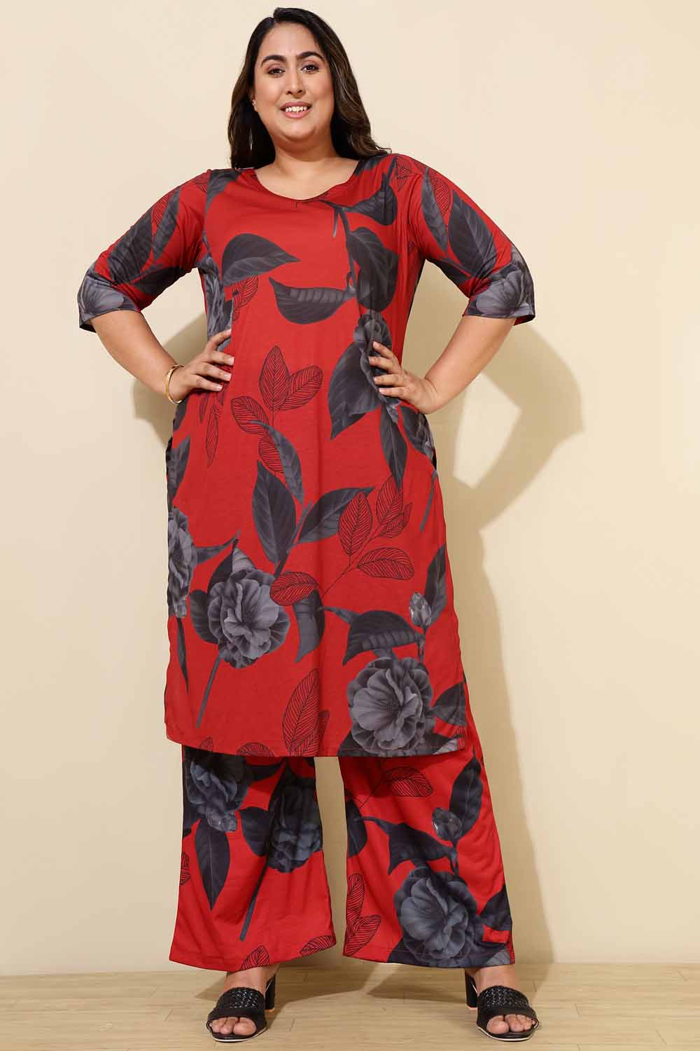 Plus Size Red Floral Co-ord Set
