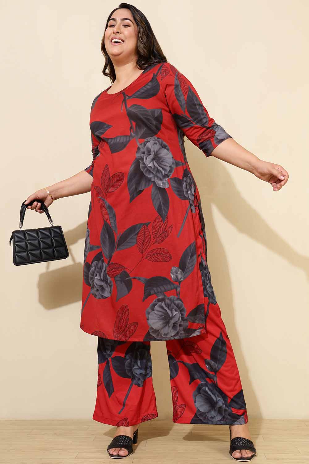 Plus Size Red Floral Co-ord Set