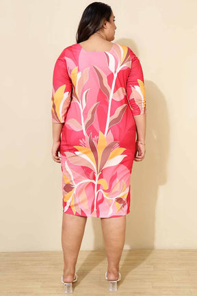 Plus Size Pink Floral Bodycon Dress