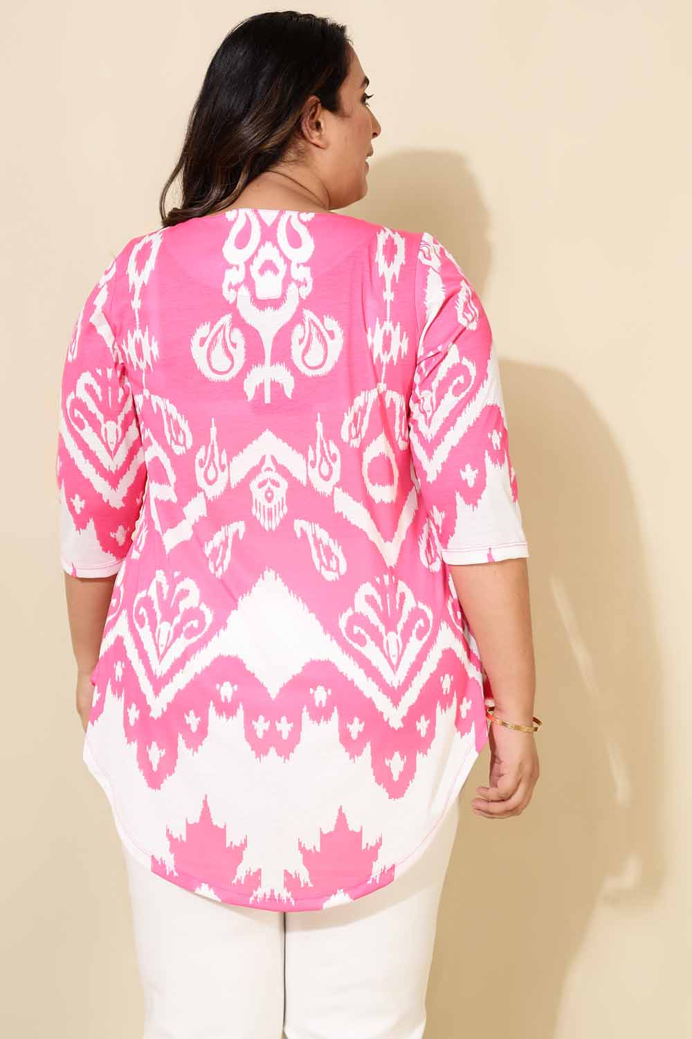 Comfortable Plus Size Pink White Top