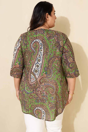 Plus Size Green Paisley Print Centre Pleat Top