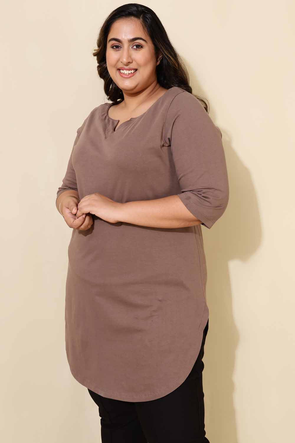 Plus Size Plus Size Brown Longline T-shirt