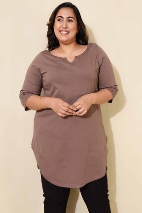 Plus Size Brown Longline T-shirt