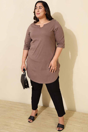 Plus Size Brown Longline T-shirt