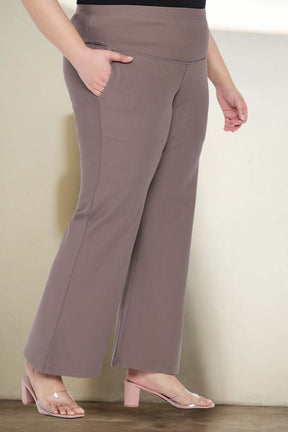 Plus Size Brownish Grey Tummy Shaper Flare Pants