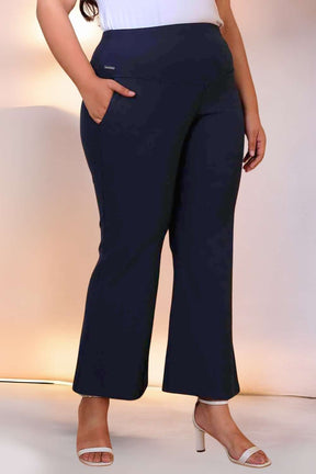 Plus Size Navy Tummy Shaper Flare Pants