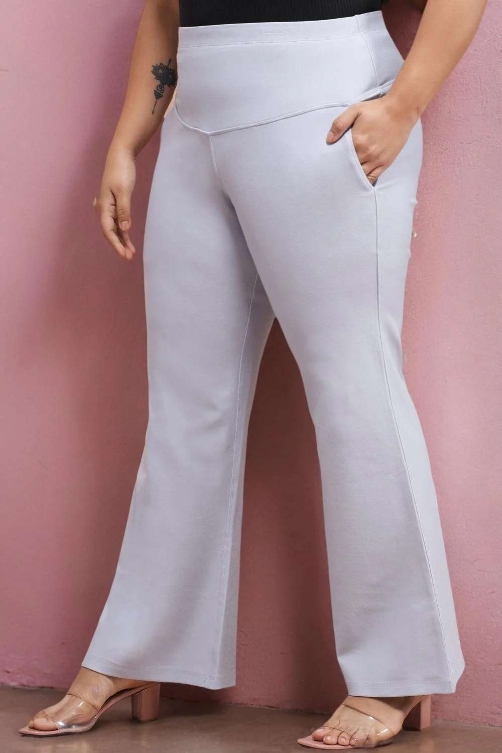 Plus Size Ice Blue Tummy Shaper Flare Pants