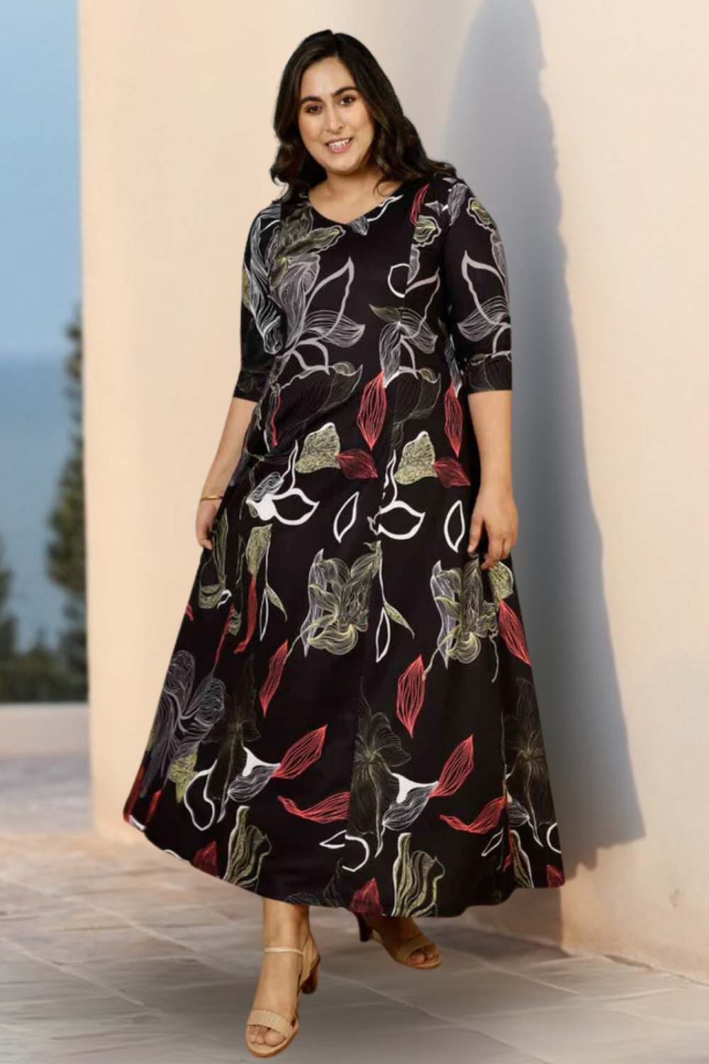 Black Floral Plus Size Dress