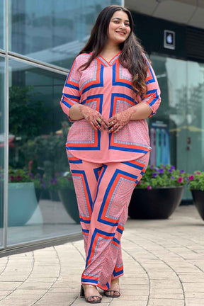 Plus Size Pink Blue Geometric Coord Set