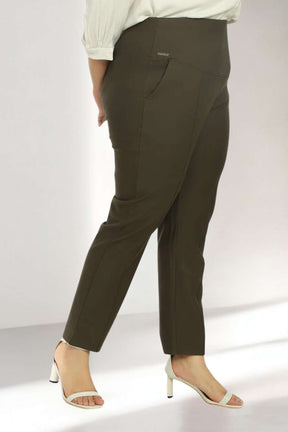 Plus Size Olive Tummy Shaper Straight Fit Pants