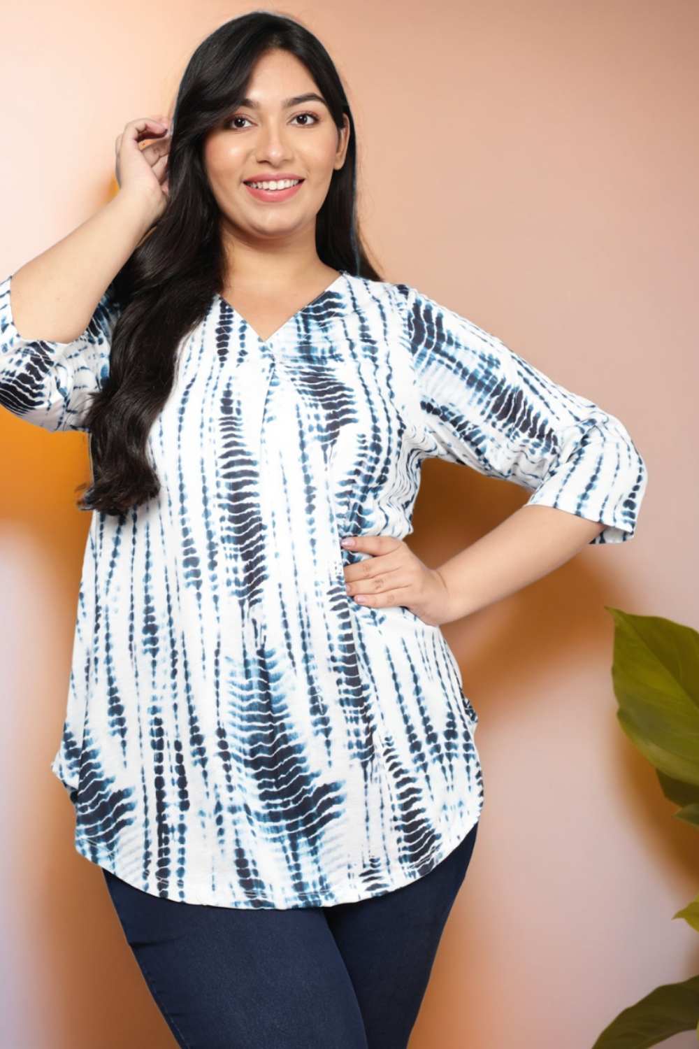 Plus Size Indigo Tie Dye Centre Pleat Top