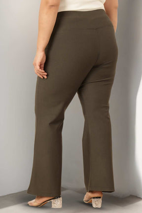 Plus Size Olive Tummy Shaper Flare Pants