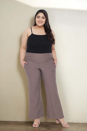 Plus Size Brownish Grey Tummy Shaper Flare Pants