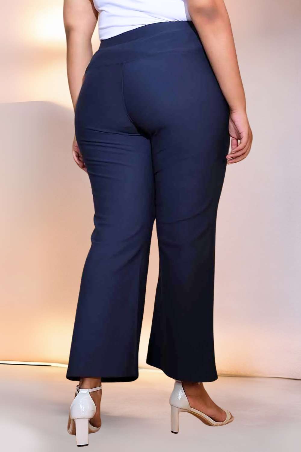 Plus Size Navy Tummy Shaper Flare Pants