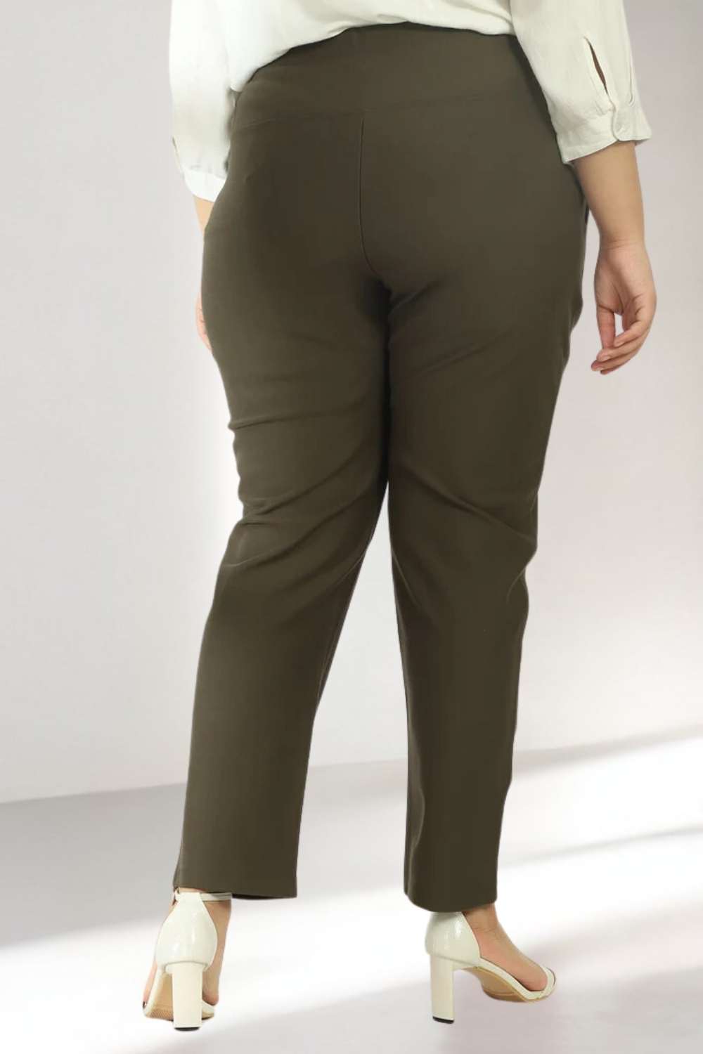 Plus Size Olive Tummy Shaper Straight Fit Pants